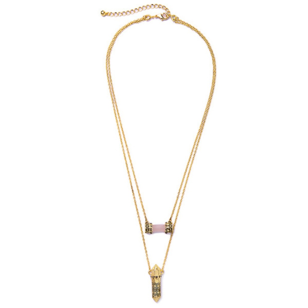 Boho Layered Double Rhinestone Bullet Necklace